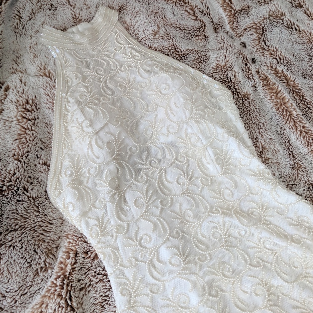 Beaded Cream Evening Gown
